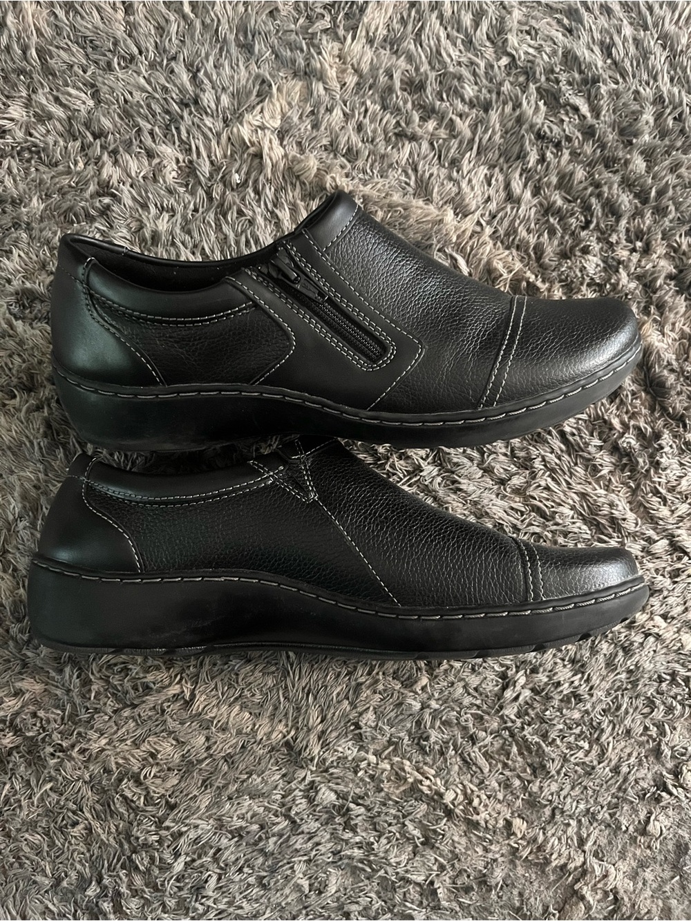 Clarks Women's Cora Giny Loafer Flat Shoes Black Tumbled Leather Size 9